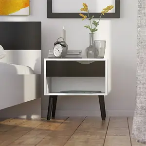 Dowler 1 Drawer Bedside Table White/Black Matte