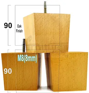 4x SOLID WOODEN FEET REPLACEMENT FURNITURE LEGS 90mm HEIGHT SOFAS CHAIRS STOOLS M8 TSP2037 Oak