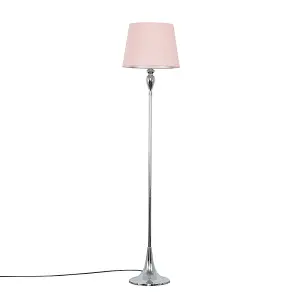 ValueLights Faulkner Modern Polished Chrome Spindle Design Floor Lamp with Pink Shade