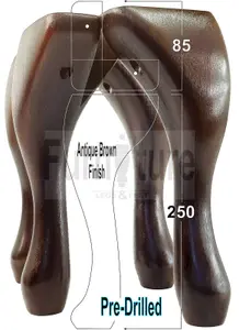 QUEEN ANNE WOODEN LEGS ANTIQUE BROWN 250mm HIGH SET OF 4 REPLACEMENT FURNITURE FEET   (Self Fixed)