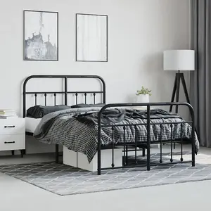 Berkfield Metal Bed Frame with Headboard and Footboard Black 120x190 cm