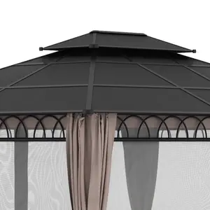 Outsunny 3.6 x 3 (m) Double Roof Hard Top Gazebo with Nettings & Curtains