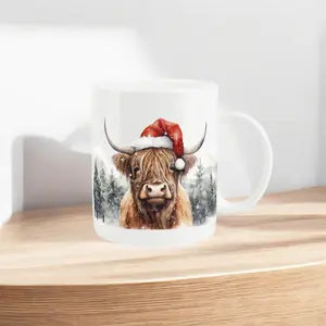 Highland Cow Mug - Christmas Santa Hat Gift/Present - Tea/Coffee Bone China Cup