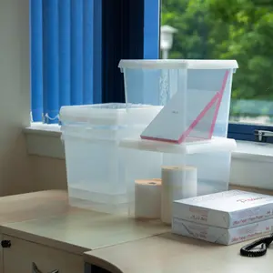 Wham Clip 5x 14L Square Plastic Storage Boxes with Secure Clip Lock Lids. L:29 x W:29 x H:26cm Clear/Clear/Clear