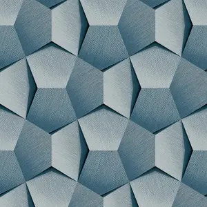 Grandeco Boaz 3D Effect Metal Panel Blown Vinyl Textured Wallpaper, Blue