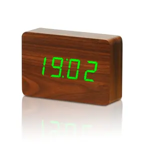 Sleek & Chic Modern Digital Birch Solid Wood Electric Alarm Tabletop Clock Walnut/Green