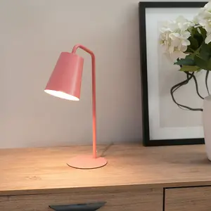 ValueLights Bibi Pink Metal Arched Stem Bedside Table Lamp for Bedroom office Reading Light - LED Bulb Included