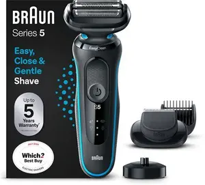 Braun Series 5 Electric Shaver, With Beard Trimmer, Charging Stand, Wet & Dry, 100% Waterproof, Easy Clean System, 2 Pin Bathroom Plug, 50-M4500cs,