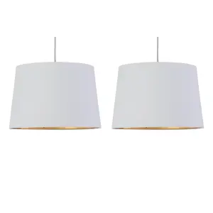 First Choice Lighting Set of 2 Zoey White with Gold Inner Easy Fit Pendant or Lamp Shades