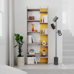 Kara 5-Tier Freestanding Bookcase for Home and Office Storage Light Mocha/Mustard / 162.56" H x 61" W x 22" D