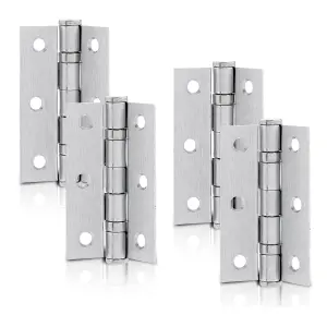 XFORT 3 Inch (75mm) Satin Chrome Ball Bearing Hinges, Steel Door Hinge for Wooden Doors (2 Pairs)