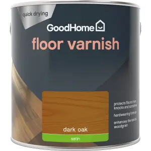 GoodHome Dark Oak Satin Floor Wood varnish, 2.5L