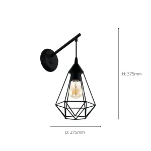 EGLO Tarbes Black Steel Retro Wall Light - Industrial Geometric Design (D) 27.5cm