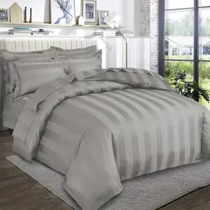 Renze Microfiber 250 TC Reversible Stripe Duvet Cover Set with Pillowcases Silver / Double Duvet Cover + 2 Standard  Pillowcases