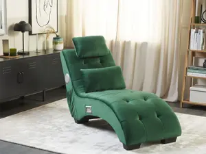 Velvet Chaise Lounge with Bluetooth Speaker USB Port Green SIMORRE