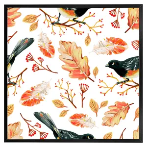 Birds & leaves in autumn (Picutre Frame) / 30x30" / White