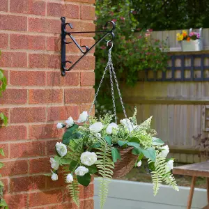 Artificial Rose Regal Hanging Basket - UV & Weather Resistant Faux Flower Display in Pot with Metal Chain - H38 x 35cm Diameter