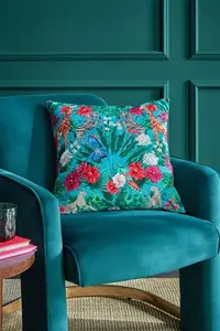 Next Teal Green 50 X 50cm Safari Floral Velvet Cushion - Teal Green