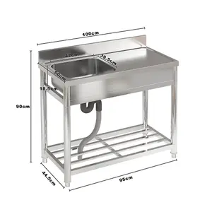 One Compartment Commercial Freestanding Stainless Steel Kitchen Sink with Right Drainboard 100 cm