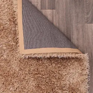 Beige Plain Shaggy Handmade Sparkle Easy to Clean Rug For Dining Room Bedroom And Living Room-80cm X 150cm