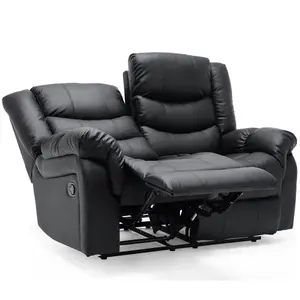 Seattle Manual High Back Bonded Leather Recliner 2 Seater Sofa (Black)