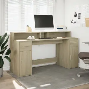 Berkfield Desk with LED Lights Sonoma Oak 160x55x91 cm Engineered Wood