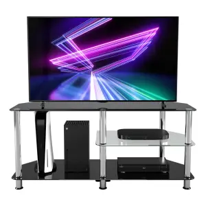 AVF Classic 1.14m Glass Corner TV Stand with Vertical Storage for TVs up to 55" - Black & Chrome