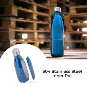 Royalford Stainless Steel Water Bottle 750ML Double Walled Insulated Water Flask, Blue