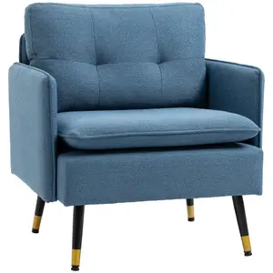 HOMCOM Modern Upholstered One Seater Sofa for Bedroom Living Room Dark Blue