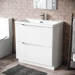 Nes Home Modern 800mm Freestanding Gloss White Basin Vanity Sink 2 Drawer