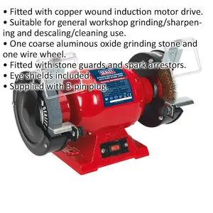 Powerful 150mm Bench Grinder with Wire Wheel - 370W Induction Motor for Efficient Grinding