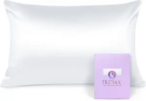 OLESILK 100% Silk Pillowcase For Hair And Skin, Both Sides 16 Momme Real Natural Mulberry Silk, With Hidden Zipper And Gift Box, 1Pc, White, 50x75cm