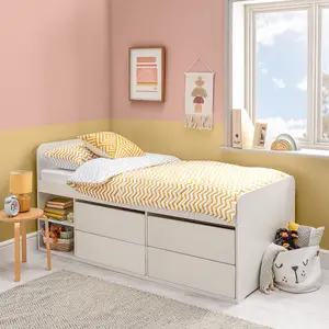 Single Wooden Cabin Bed With Mattress With 4 Drawers - Hybrid Mattress