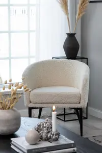 Fluffy White Boucle Comfy Armchair , White