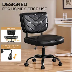 Yaheetech Faux Leather Armless Office Chair with Wheels - Black