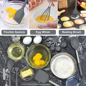 Silicone Kitchen Utensils Set, 25 Pcs Cooking Utensil With Holder, Heat Resistant Kitchen Tools With Stainless Steel Handle For Non-Stick Cookware, Turner Spatula Spoon Tong Brush Whisk, Red Grey