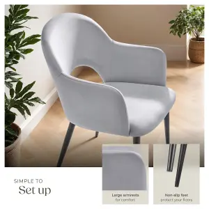 Dining Chair Sachel - padded armchair in velvet look, continuous backrest - light grey