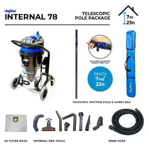 SkyVac Internal 78, Internal Cleaning Vacuum. 7M Telescopic Pole Package.