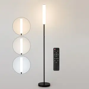 HARPER LIVING Modern LED Floor Lamp with Remote + Touch Control, Black Standing Reading Lamp with Cylinder White Plastic Shade