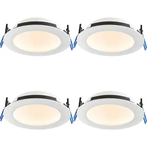 4 PACK Anti-Glare Recessed IP65 Ceiling Downlight - 15W CCT LED - Matt White