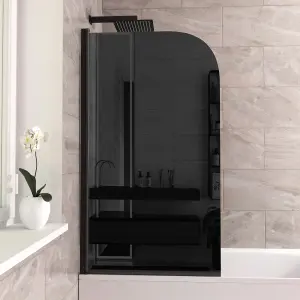 Nes Home 800mm Curved Bath Screen Matt Black Profile with Glass Reversible Denver