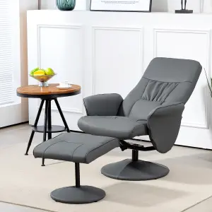 HOMCOM PU Leather Armchair and Footrest Swivel Recliner w/ Ottoman Grey