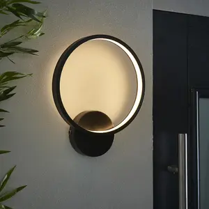 Textured Black Circular Outdoor Wall Light Integrated Warm White LED Tape Module