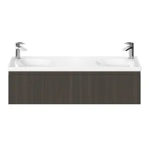 GoodHome Kentia Ribbed effect Walnut Veneer Wall-mounted Bathroom Cabinet (H) 300mm (W) 1200mm