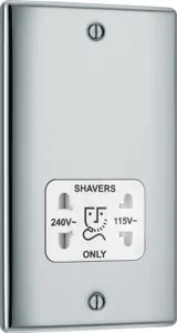 BG Double Raised slim Screwed Shaver socket Gloss Chrome effect