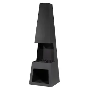 Elegant 45x150cm Black Steel Chiminea Wood Burner with Firewood Storage for Outdoor Heating