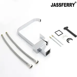 JASSFERRY Italian Kitchen Sink Mixer Tap Chrome Modern Monobloc Brass Single Rectangle Lever