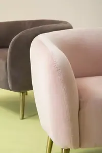 Interiors By Premier Metal Legs Pink Velvet Round Chair, Velvet Upholstered Mid Century Armchair, Luxurious Comfortable Armchair