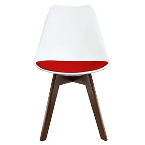 Soho White & Red Plastic Dining Chair with Squared Dark Wood Legs