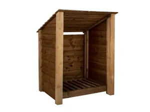 Wooden log store (roof sloping back) W-99cm, H-126cm, D-88cm - brown finish